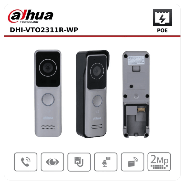 DHI-VTO2311R-WP TIMBRE EXTERIOR VILLA WIFI POE CON CAMARA 2MP MAX SD 256GB APP CELULAR 0