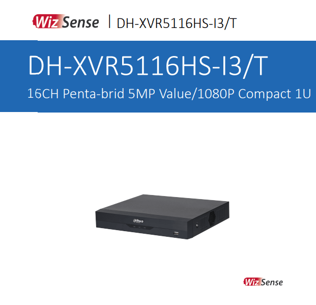 DH-XVR5116HS-I3/T XVR 16CH 1HDD WizSense SMD 5MP,IA,Max 24CH IP,PARA CAMARAS SERIE AUDIOBIDIRECIONAL2