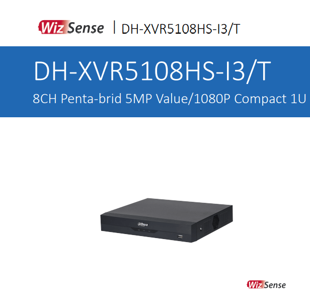 DH-XVR5108HS-I3/T XVR 8CH 1HDD WizSense SMD 5MP,IA,Max 12CH IP,PARA CAMARAS SERIE AUDIOBIDIRECIONAL2