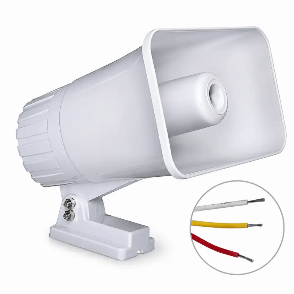 SIRENA 30W 12V 2 TONOS 120Db ALTA VOZ PARA ALARMAS SEGURIDAD EXTERIOR Y INTERIOR,PVC PLASTICA 0