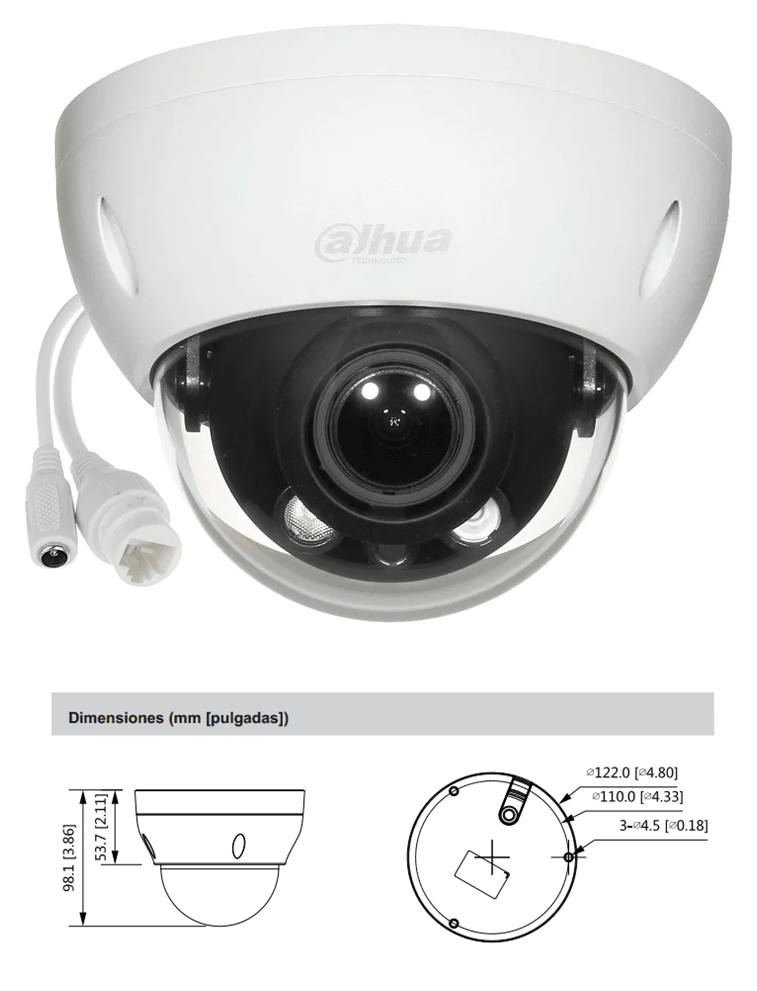 DH-IPC-HDPW1431R1N-0280B CAMARA DOMO IP POE 4MP 2.8MM IR30MT IK10 IP67 12V METAL+PLASTICA DAHUA2