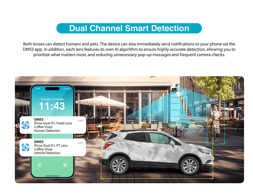DH-IPC-P3DP-3F-PV CAMARA IP WIFI PT 3MP WIFI 2.8 Y 6MM DOBLES LENTE COLOR ALARMA 2.4G MAX 256GB 12V4