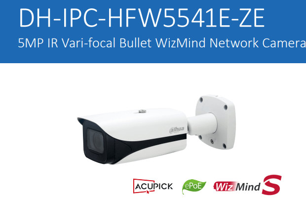 DH-IPC-HFW5541E-ZE CAMARA BALA IP ePOE 5MP 2.7~13.5MM VARI-FOCAL MICROFONO IR60MT MAX 1TB ALARMA Metal WizMind ACUPICK 0