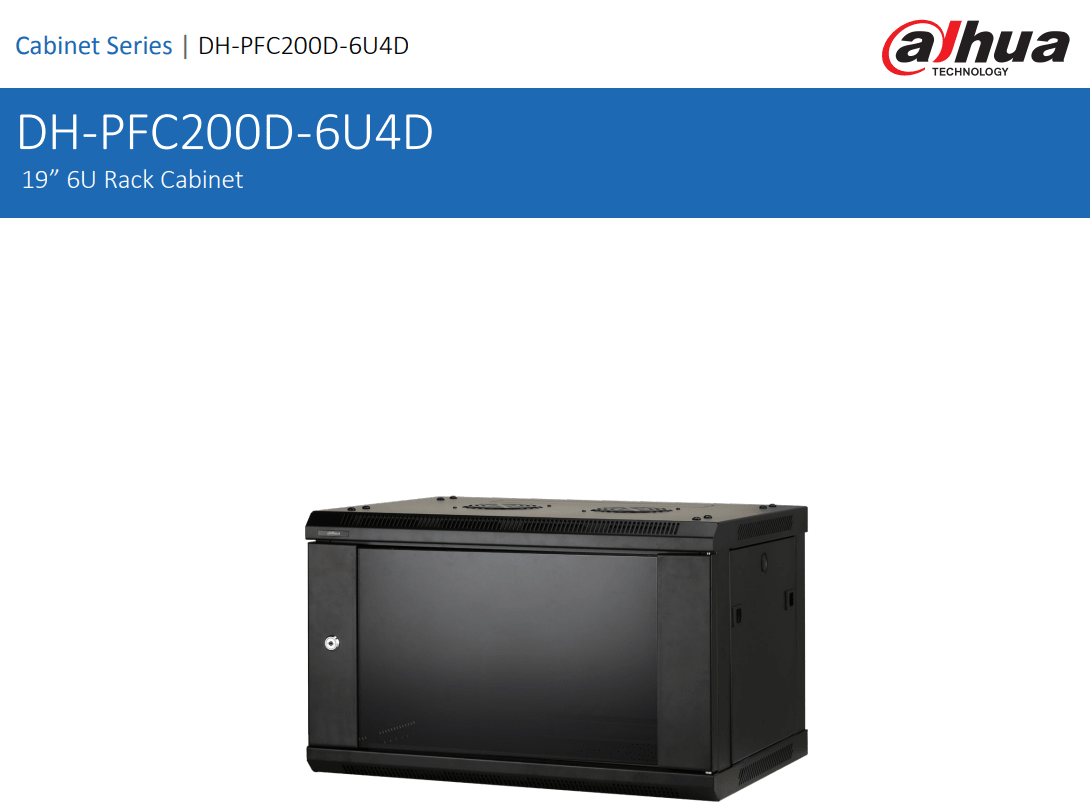 DH-PFC200D-6U4D GABINETE RACK 6U DAHUA FIJO A PARED SIN BANDEJA METAL ACCESORIO NEGRO 600X450X372 0
