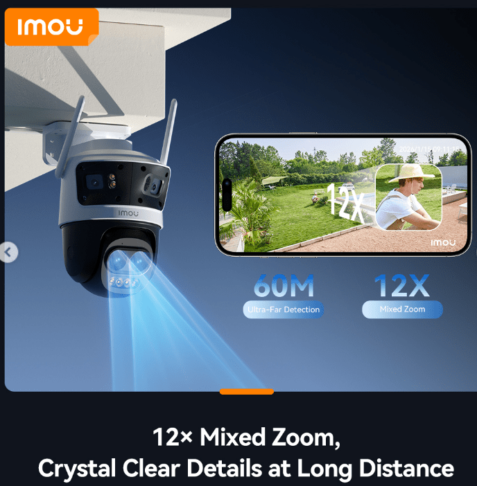 IPC-S76DN-13M0N CAMARA PTZ WIFI POE 4+4+5MP 12X 60MTS MICROFONO BIDIRECCIONAL,FULL COLOR,Seguimiento,HUMANA , AUTO,MAX 256GB,WIFI 6 2.4/5GHz IMOU3