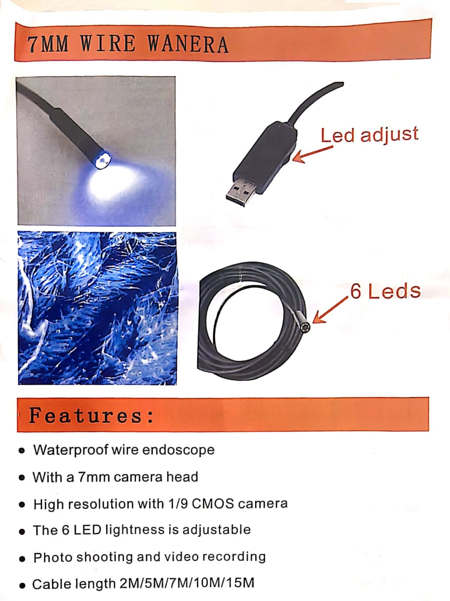 CAMARA ENDOSCOPICA IMPERMEABLE 5MT IP67 1/9VGA COMS CONECTOR PARA PC USB 2.0 :V8 OFERTA3