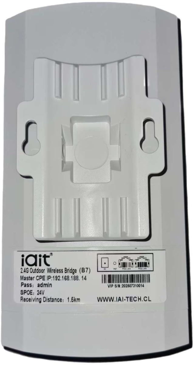 1.5KM KIT ANTENA Par POE 24V/(PoE no estándar) 100Mbps 5~10CAMARAS 2.4Ghz 300Mbps IAI TECH3