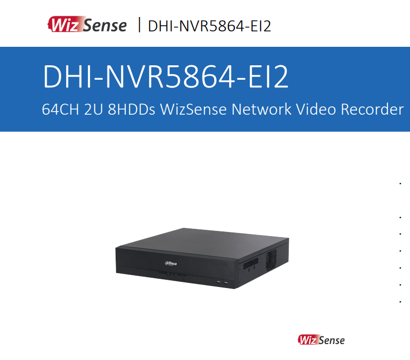 DHI-NVR5864-EI NVR 64CH 8HDD SMD Plus Red INTELIGENTE RJ45 2*10/100/1000Mbps H.265+ Max20TB DAHUA 0