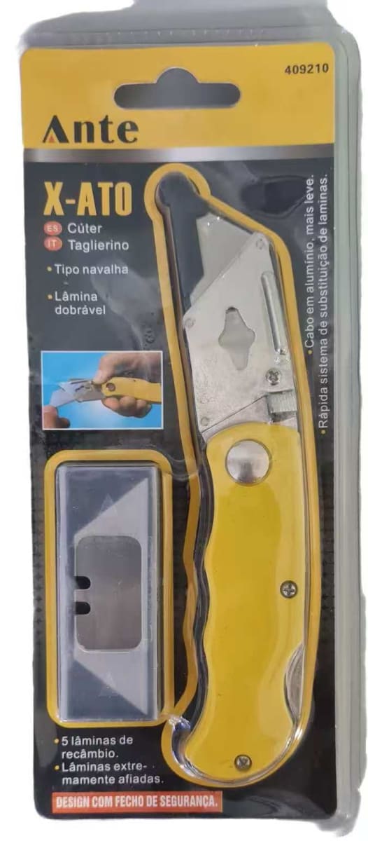 KIT CORTA CARTON CUTER 409210 X-ATO CUCHILLO Plegable CON 5 HOJAS METAL MARCA ANTE 0