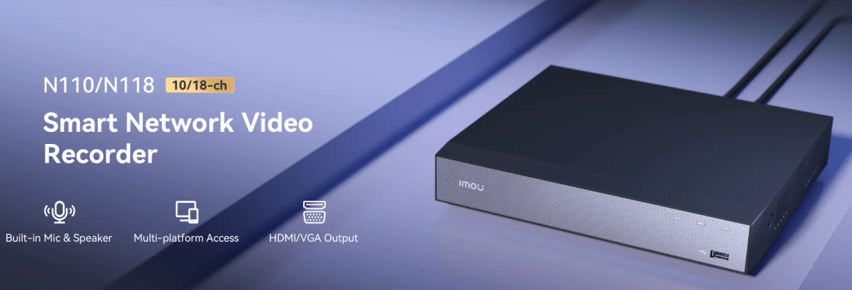 NVR-N118-8AOE NVR 18CH 4K SIN POE ONVIF 1U 1HDD AI H.265 HASTA 16TB 12V-2A IMOU4