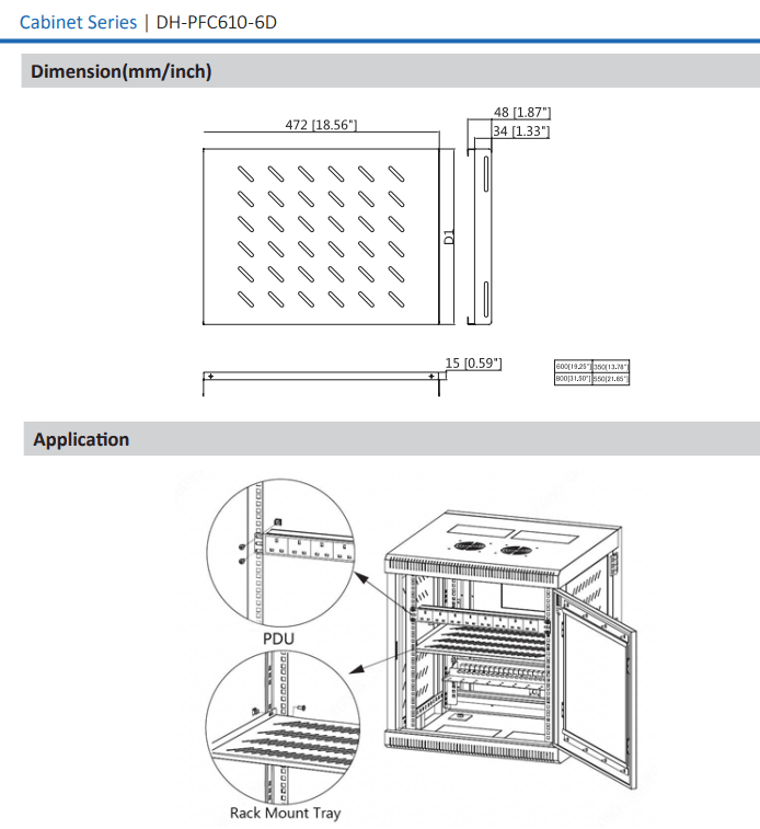 DH-PFC610-4D BANDEJA RACK DAHUA PARA RACKS DE 6 A 12U ,  ESTANDAR 19 PULGADA 472x350x48mm MAX 40KG.2