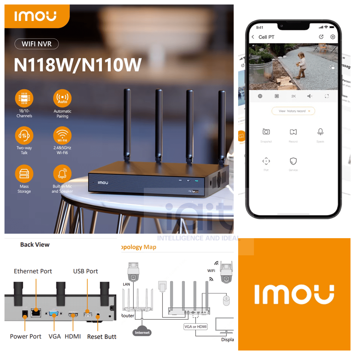 NVR-N110W-8A0E NVR WIFI 10CH 4K SIN POE ONVIF 1U 1HDD AI H.265 HASTA 16TB 12V-2A IMOU 0