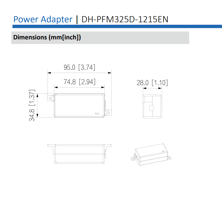 DH-PFM325D-1215EN 12V-1.5A DAHUA Interior Transformador 100~240V, 50/60Hz, 18W Plastica(Fuente Pode)3