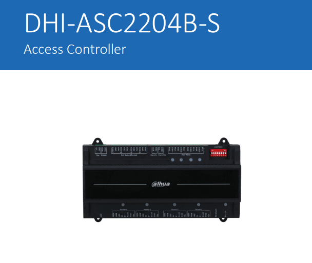 DHI-ASC2204B-S Control de Acceso DAHUA para 4 Puertas 5*RS-485 ,4*Wiegand ,12V/POE 10/100 Mbps IP20 IK04 0