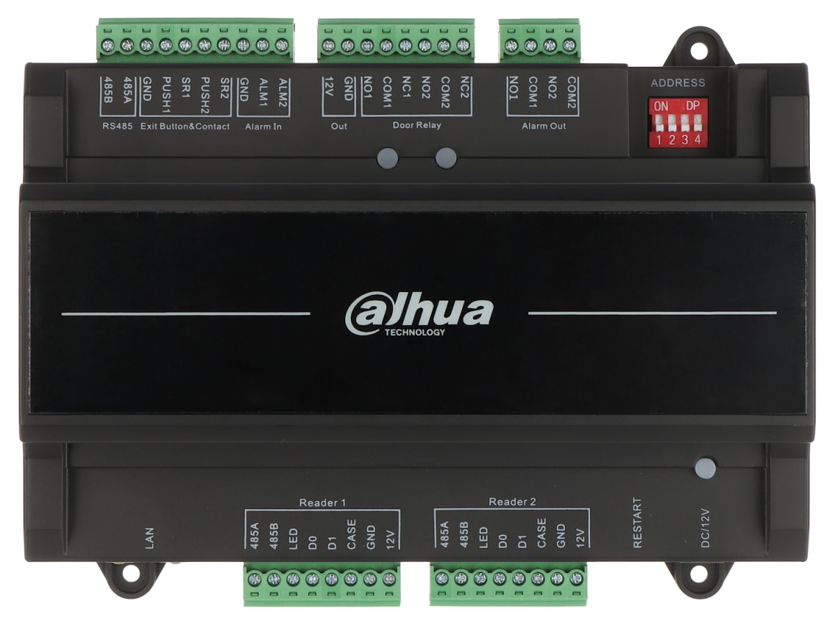 DHI-ASC2202B-S Control de Acceso DAHUA para 2 Puertas.3*RS-485 ,2*Wiegand,12V/POE 10/100 Mbps IP20 IK042