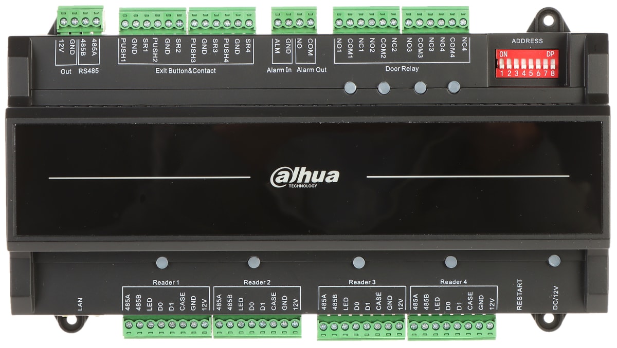 DHI-ASC2204B-S Control de Acceso DAHUA para 4 Puertas 5*RS-485 ,4*Wiegand ,12V/POE 10/100 Mbps IP20 IK042