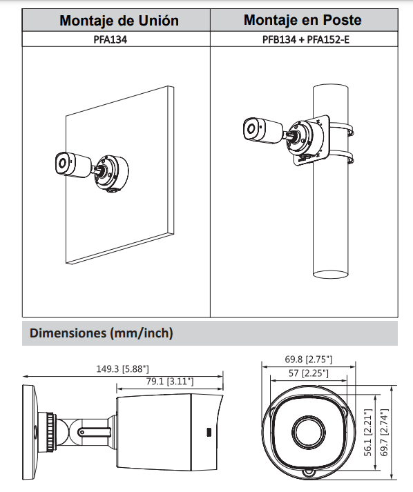 DH-HAC-B1A11N CAMARA BALA 1MP 2.8mm IR20MT HDCVI IP67 Plastica Analoga3