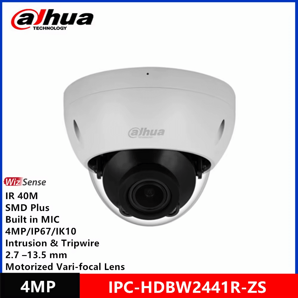 DH-IPC-HDBW2441R-ZS CAMAR DOMO IP POE 4MP IR40MT WIZSENSE IVS SMD LENTE MOTORIZADA IP67 IK10 MAX 256GB DAHUA 0