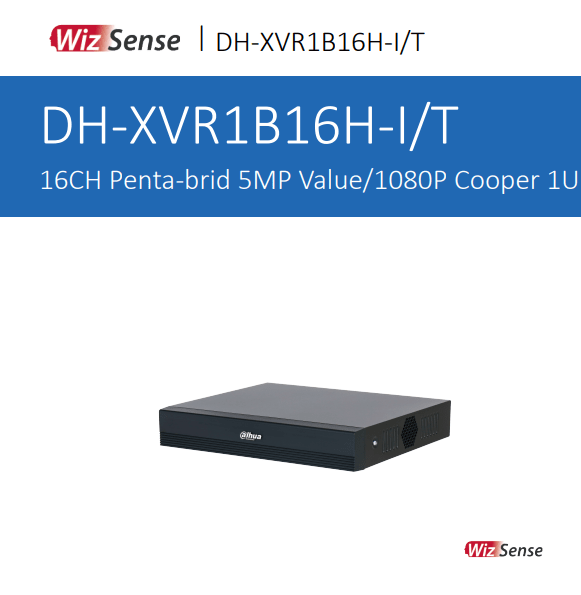 DH-XVR1B16H-I/T XVR LITE 16CH 1HDD WizSense Max 5MP LITE, IP Max 24CH,1HDD MAX 16TB SERIE AUDIOBIDIRECIONAL DAHUA 0
