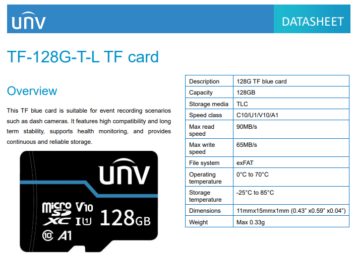 128GB TF-128G-T-L UÑV Tarjeta Memoria AZUL MicroSD 90MB/s C10/U1/V10/A1 Clase10 EXFAT UÑV2