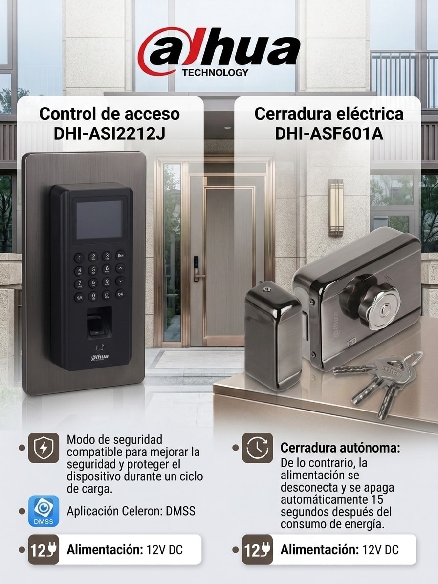DHI-ASF601A Cerradura electrica Cierre automatico,Chapa 12V. Para video porteros y control de acceso2