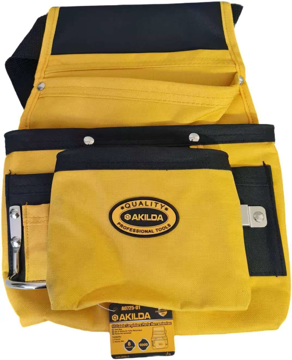 BOLSA NYLON A0725-01 PARA HERRAMIENTAS AMARILLA Y NEGRA  8 POCKETS TAMAÑO: 27.5*33*1.5CM  AKILDA 0
