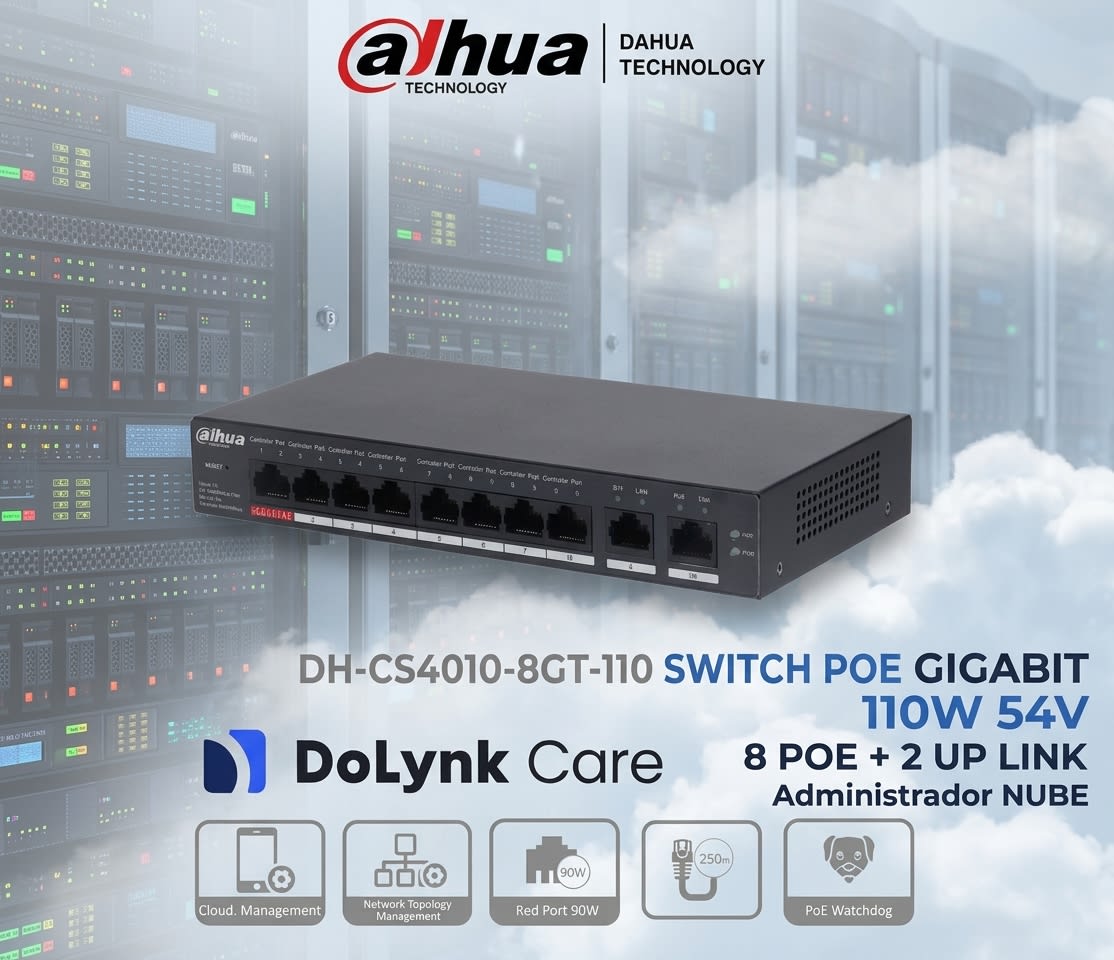 DH-CS4010-8GT-110 SWITCH POE GIGABIT 110W 54V 8 POE+ 2 UP LINK ALL 10~1000Mbps NUBE ADMIN  DAHUA 0