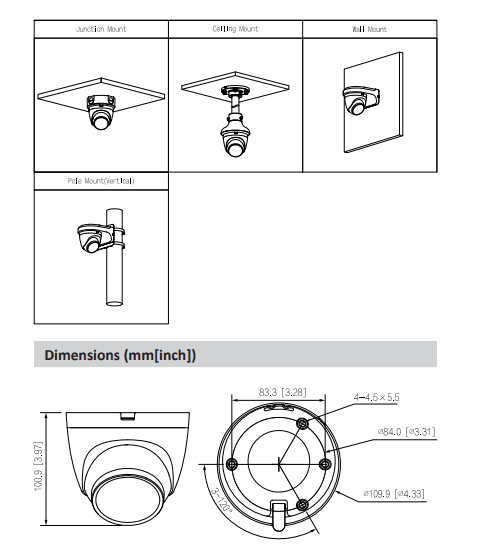DH-IPC-HDW2249T-S-IL CAMARA DOMO IP POE 2MP 2.8MM 30MT Luz cálida/IR MICROFONO MAX 256GB METAL WizSense5