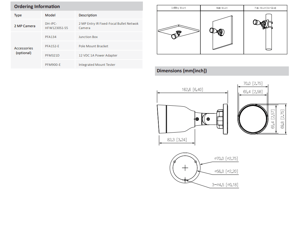DH-IPC-HFW1230S1N-S5 CAMARA BALA IP POE 2MP 2.8MM IR30MT  METAL+PLASTICA IP675