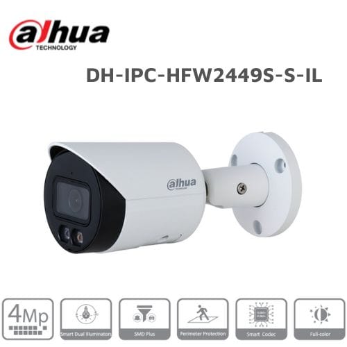 DH-IPC-HFW2449S-S-IL CAMARA BALA IP POE 4MP 2.8MM 30MT WIZSENSE MIC INTE.COLOR MAX 256GB METAL2