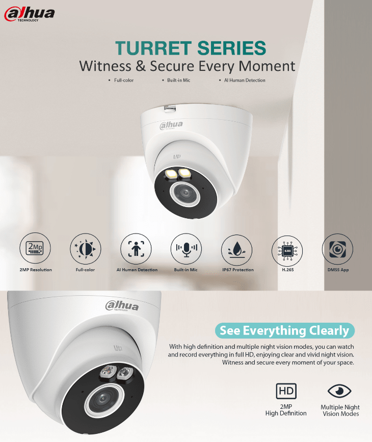 DH-IPC-T2AN-LED CAMARA DOMO WIFI 2MP 2.8MM MIC COLOR AI HUMANA INTRUSION MICRO SD MAX 256GB WIFI 2.4G IP67 DAHUA 0