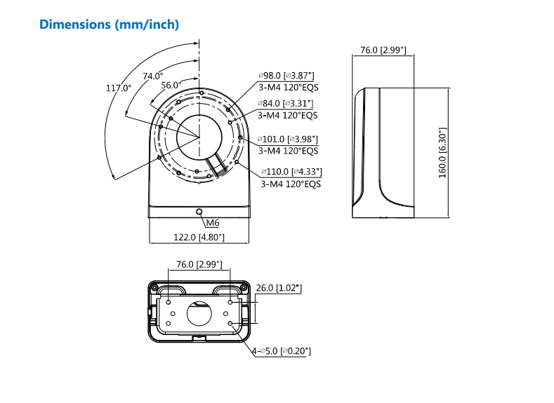 DH-PFB203W Soporte Montaje en Pared Aluminio+SECC 160mmx122mmx76 mm MAX 1KG3