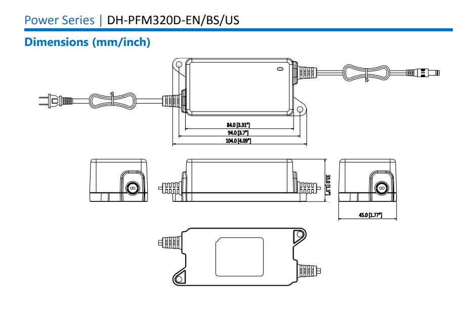 DH-PFM320D-EN 12V-2A DAHUA Interior Transformador 100~240V, 50/60Hz, 0.6A Plastica (Fuente Poder)3