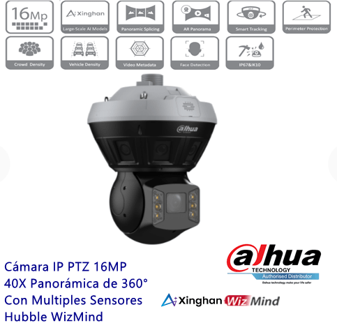 DH-PSDW81652SP-A360-D440 PTZ IP POE 16MP 40X Panoramica de 360° Multiples Sensores Hubble WizMind 0
