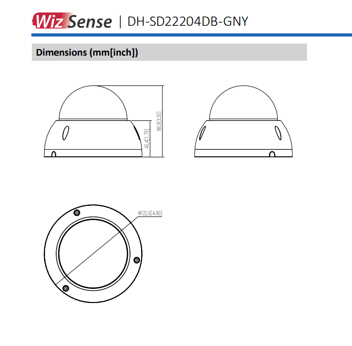 DH-SD22204DB-GNY CAMARA DOMO PTZ IP POE 2MP 4X 2.8-12MM IP66 IK10 Smart H.265+ SMD 3.0 WizSense3