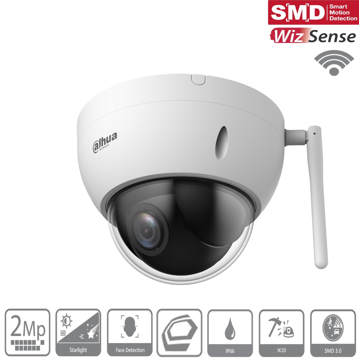 DH-SD22204DB-GNY-W CAMARA DOMO PTZ IP 2MP 4X 2.8-12MM Starlight WIFI IK10 H.265+ SMD3.0 WizSense AI MAX 512GB OFERTA 0
