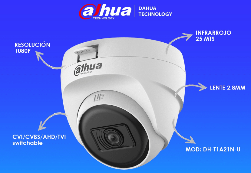 DH-HAC-T1A21N-U-0280B CAMARA DOMO 2MP 2.8MM HDCVI IR25MT Eyeball Plastica IP662