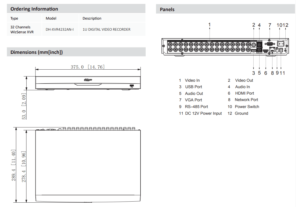 DH-XVR4232AN-I XVR 32CH 2HDD WizSense 1080N Lite  Max IP 16CH,TOTAL MAXIMA 36CH2