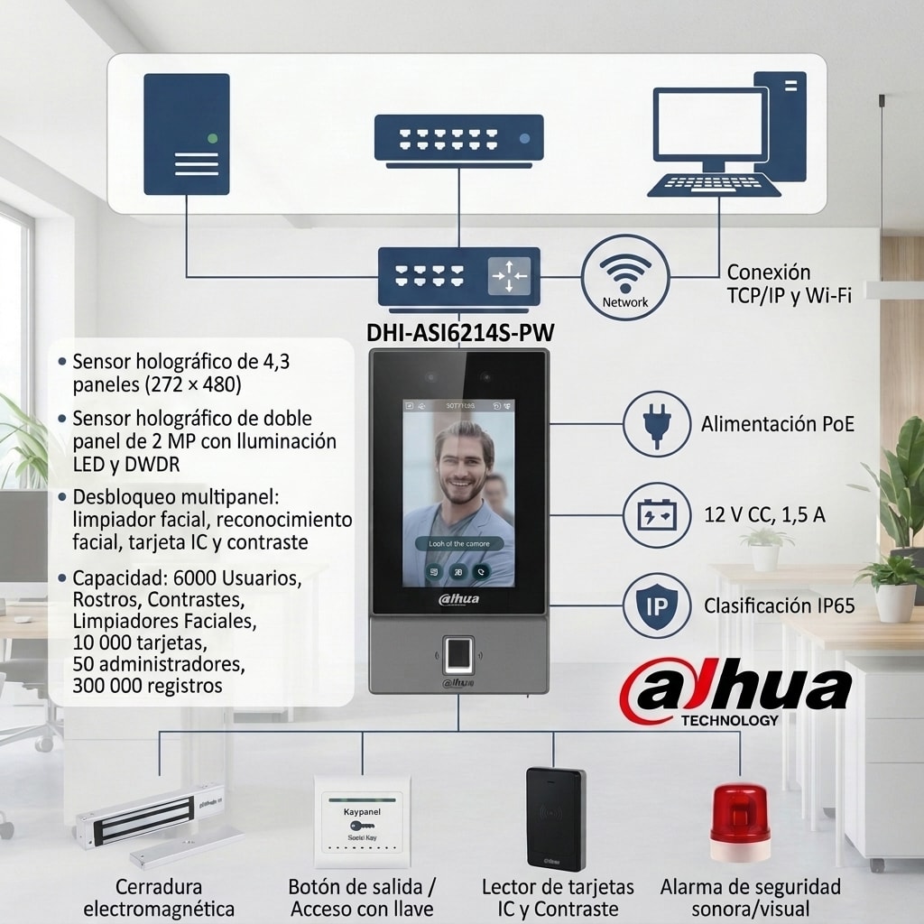 DHI-ASI6214S-PW CONTROL DE ASISTENCIA WIFI CON RECONOCIMIENTO FACIA/CLAVE/TARJETA/HUELLA DAHUA 0