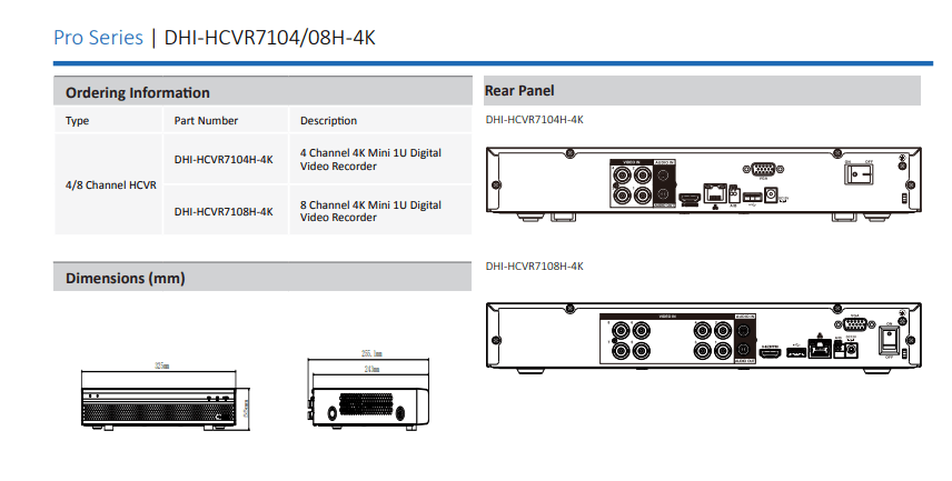 DH-HCVR7104H-4K XVR 4CH 8MP(4K) IP 4+2 H.264+/H.264 MAX 8TB APP:DMSS OFERTA7