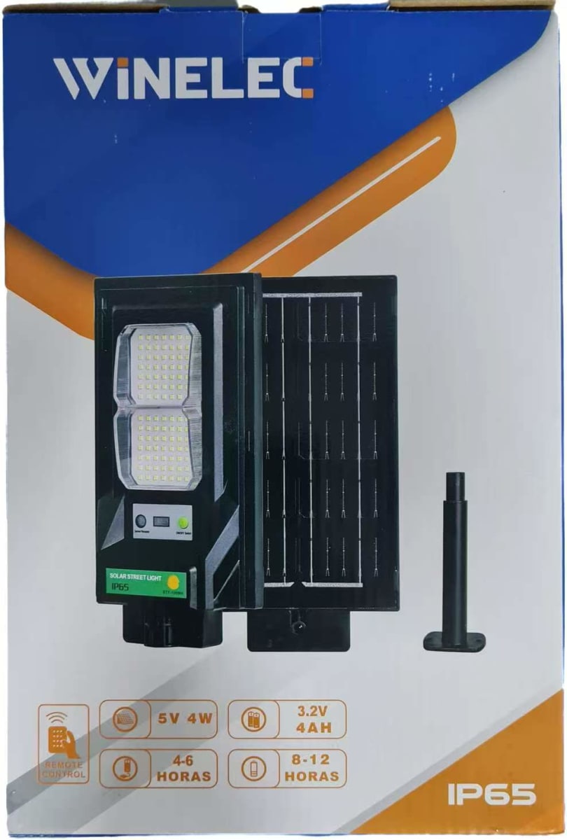 FOCO SOLAR 100W PANEL 5V 4W INELEC ILLUMINA PUBLICA BATERIA 4AH CON CONTROL REMOTE STY-100WH WINELEC2
