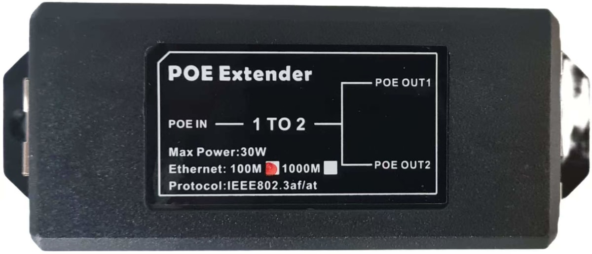 IAI-POEEX1A2-100 EXTENSOR POE 1 A 2 30W 100Mbps MAX250MT IEEE802.3af/at,In/Out: 44~55V, 0.5A/0.25A 0