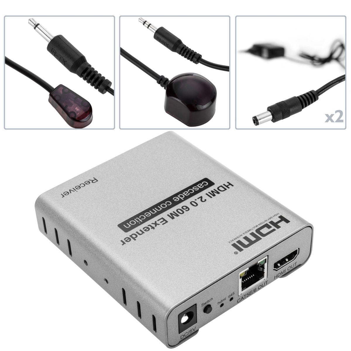 EXTENSOR DE VIDEO 60MT A HDMI POR UTP RED 1080P(2MP) USB+ENTRADA AUDIO METAL4