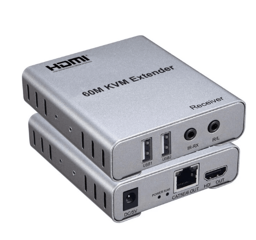 EXTENSOR DE VIDEO 60MT A HDMI POR UTP RED 1080P(2MP) USB+ENTRADA AUDIO METAL2