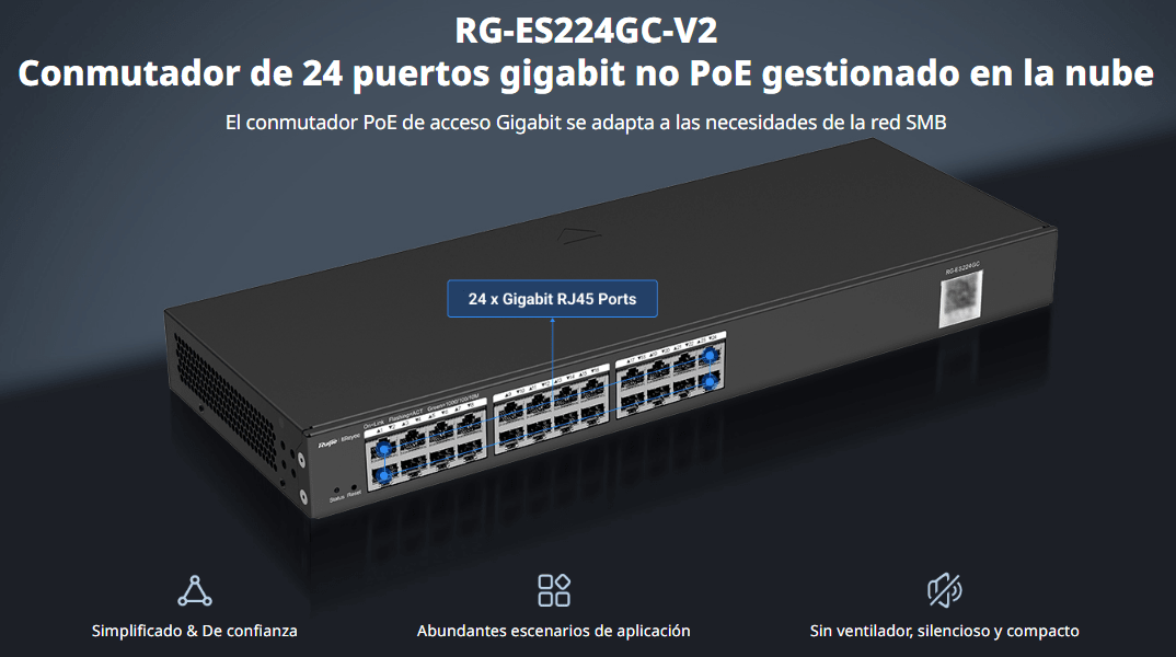 RG-ES224GC-V2 Switch 24 puertos no PoE,Gigabit 10 / 100 /1000 Mbps, La Nube , Ruijie-reyee3