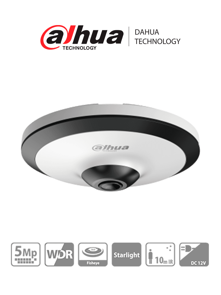 DH-HAC-EW2501N Camara Domo Fish eye ojo pez HDCVI 5MP 1.4mm Ir10mt Starlight Mic 12v Alum+Plasti Analoga Dahua 0