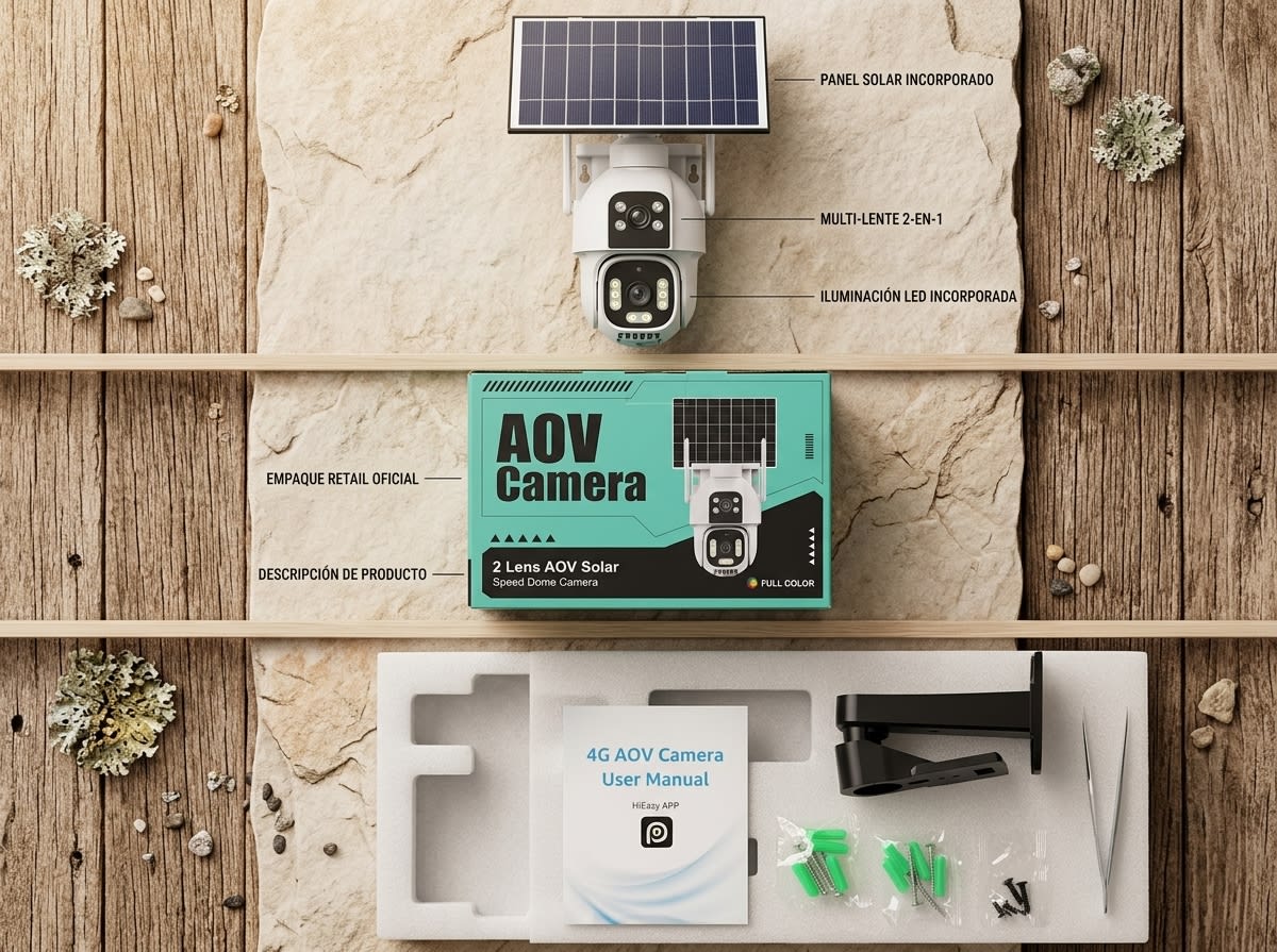 CAMARA PT 4G AOV 2x3MP 4MM 4G PANEL Solar 8W 12000mAh Color E-SIM/SIM Alarm AUDIO BIDIRECCIONAL HD72GB-WG-SL IAIT Ultra IP663
