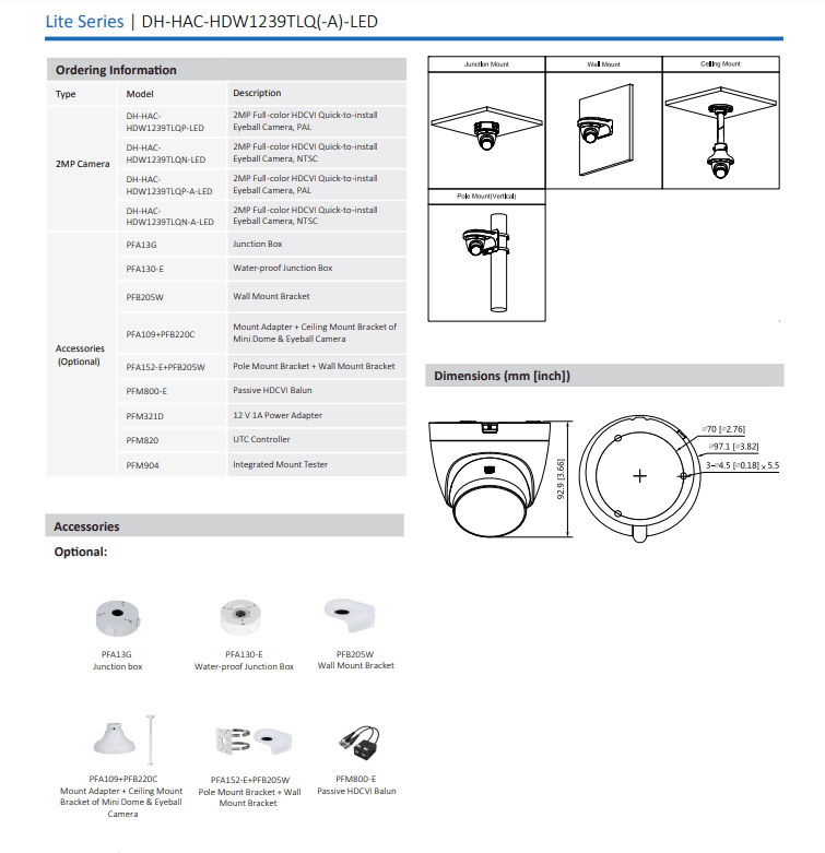 DH-HAC-HDW1209CLQN-LED CAMARA DOMO 2MP 2.8MM FULLCOLOR 20MT PLASTICA IP674