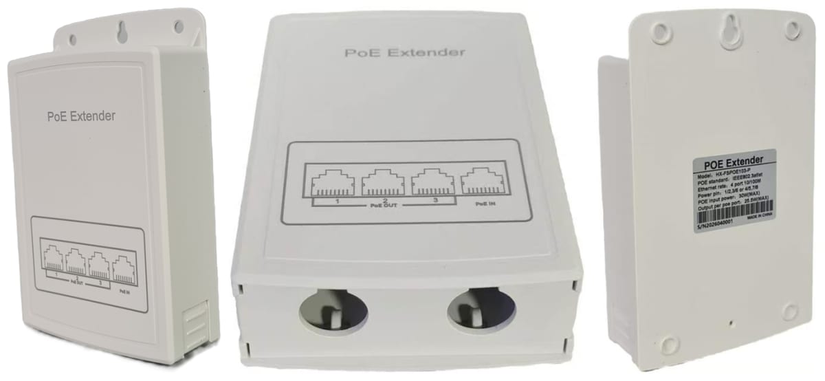 HX-FSPOE103-P EXTENSOR POE 1 A 3 MAX 100 MTS 100Mbps in 30W out 25.5w IEEE802.3AF/AT 0
