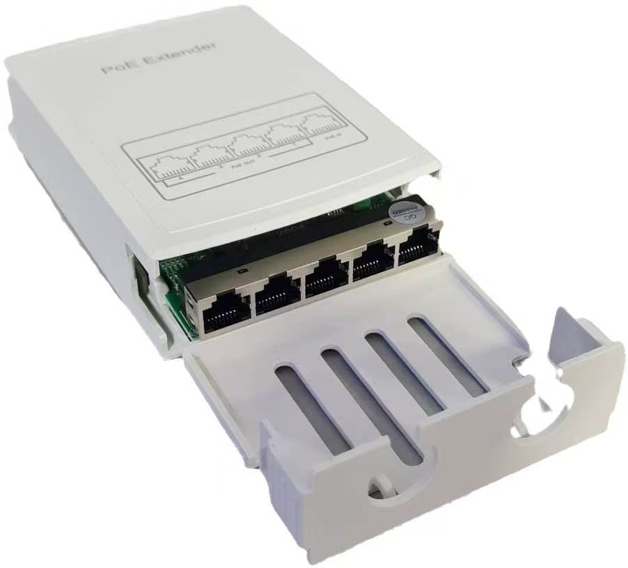 HX-FSPOE104-P EXTENSOR POE 1 A 4 MAX 100 MTS 100Mbps in 30W out 25.5w IEEE802.3AF/AT2